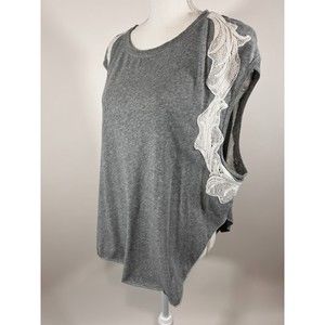 Free People We the Free Bonsai Muscle Tee in Grey White Lace Detail Size Large